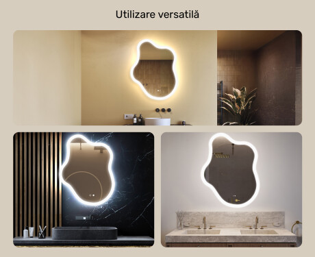 Oglindă neregulată cu iluminare, 74×94 cm, culoare duală, comutator tactil, saltea încălzitoare #2