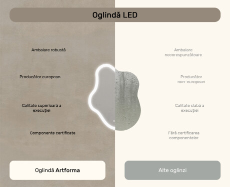 Oglindă neregulată cu iluminare, 74×94 cm, culoare duală, comutator tactil, saltea încălzitoare #7