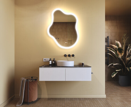 Oglindă neregulată cu iluminare, 74×94 cm, culoare duală, comutator tactil, saltea încălzitoare #9