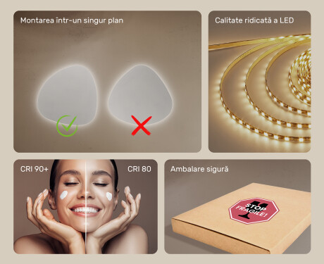 Oglinzi pentru baie cu LED în formă neregulată 54x54cm cu lumină LED rece 7000K, lumină caldă 3000K sau lumină neutră 4500K #5