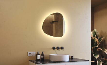 Oglinzi pentru baie cu LED în formă neregulată 54x54cm cu lumină LED rece 7000K, lumină caldă 3000K sau lumină neutră 4500K