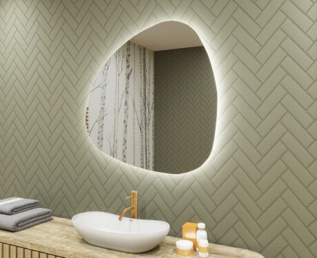 Oglinzi pentru baie cu LED în formă neregulată 74x74cm cu lumină LED rece 7000K, lumină caldă 3000K sau lumină neutră 4500K