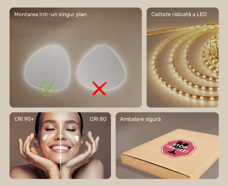 Oglinzi pentru baie cu LED în formă neregulată 74x74cm cu lumină LED rece 7000K, lumină caldă 3000K sau lumină neutră 4500K #5