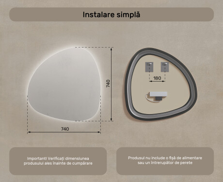 Oglinzi pentru baie cu LED în formă neregulată 74x74cm cu lumină LED rece 7000K, lumină caldă 3000K sau lumină neutră 4500K #7