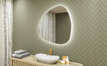 Oglinzi pentru baie cu LED în formă neregulată 74x74cm cu lumină LED rece 7000K, lumină caldă 3000K sau lumină neutră 4500K
