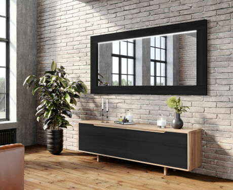 Oglindă LED rectangulară de perete cu ramă lemn L225 #9