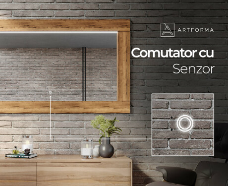 Oglindă LED rectangulară de perete cu ramă lemn L225 #6