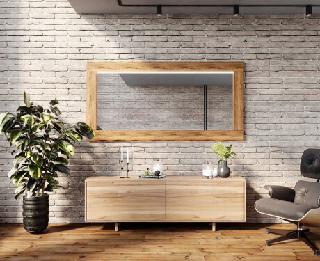 Oglindă LED rectangulară de perete cu ramă lemn L225 #8