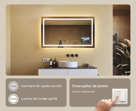 Oglinda moderna dreptunghiulara baie cu LED L15 120x80cm - SmartScreen, DualColor #6