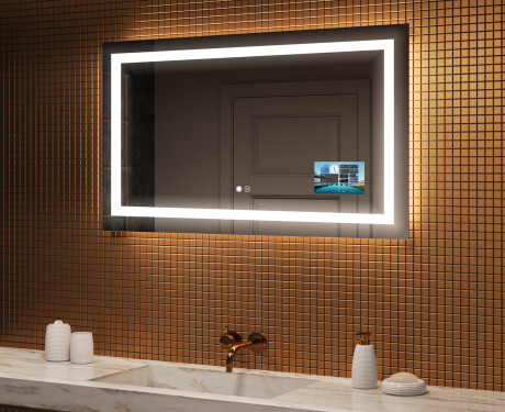 Oglinda moderna dreptunghiulara baie cu LED L15 120x80cm - SmartScreen, DualColor, Saltea de încălzire