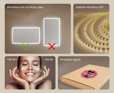 Oglinzi moderne baie cu leduri 120x70cm cu lumină LED rece 7000K, lumină caldă 3000K sau lumină neutră 4500K #5