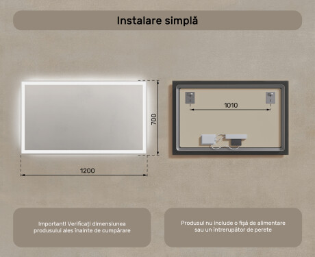 Oglinzi moderne baie cu leduri 120x70cm cu lumină LED rece 7000K, lumină caldă 3000K sau lumină neutră 4500K #7