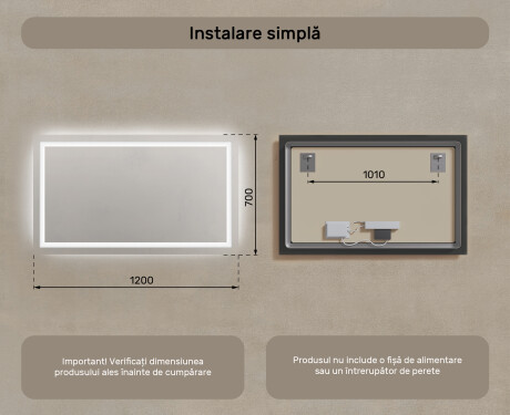 Oglinzi moderne baie cu leduri 120x70cm cu lumină LED rece 7000K, lumină caldă 3000K sau lumină neutră 4500K #7