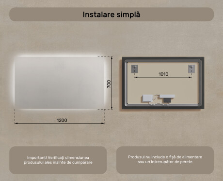 Oglinzi moderne baie cu leduri 120x70cm cu lumină LED rece 7000K, lumină caldă 3000K sau lumină neutră 4500K #7