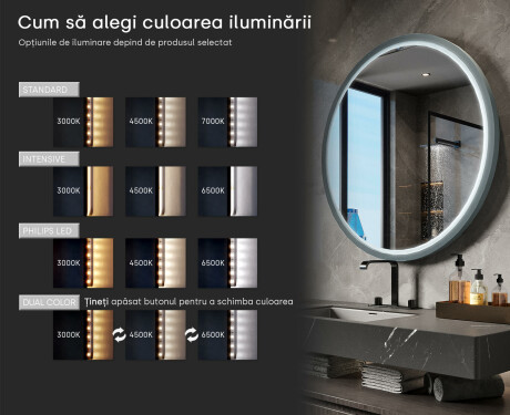 Oglindă LED rotundă cu ramă din MDF lăcuit L306 #5