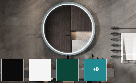 Oglindă LED rotundă cu ramă din MDF lăcuit L306