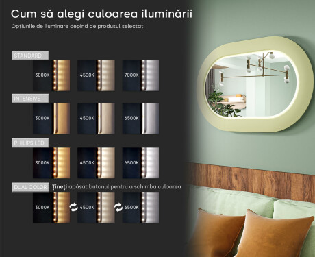 Oglindă LED modernă cu formă de stadion și ramă din MDF L307 #5
