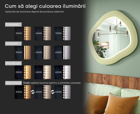Oglindă LED de designer cu MDF, formă geometrică, L309 #5