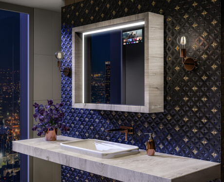 Oglindă LED pentru baie cu ramă WoodenFrame, în culoarea Stejar Oslo