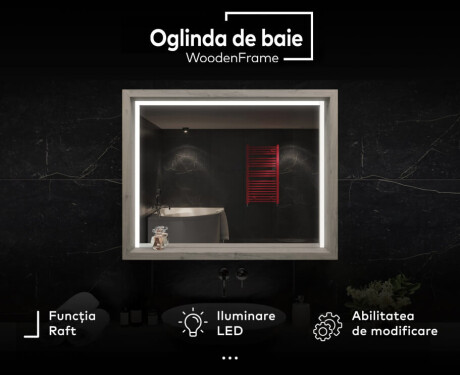 Oglindă LED pentru baie cu ramă WoodenFrame, în culoarea Stejar Oslo #2