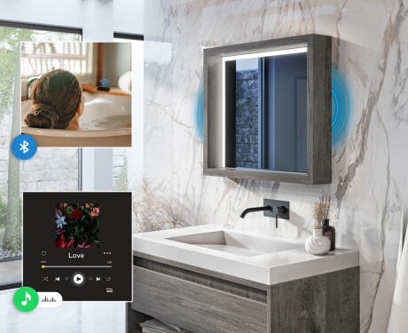 Oglindă LED pentru baie cu ramă WoodenFrame, în culoarea Stejar Oslo #5