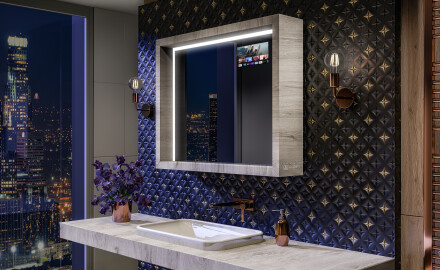 Oglindă LED pentru baie cu ramă WoodenFrame, în culoarea Stejar Oslo