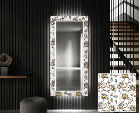 Moderna oglinzi decorative cu leduri perete hol - Golden Flowers #1