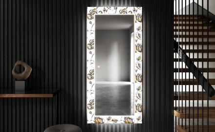 Oglindă decorativă cu iluminare LED pentru anticameră - Golden Flowers