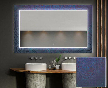 Oglinda baie cu leduri decorativa perete - Blue Drawing #1