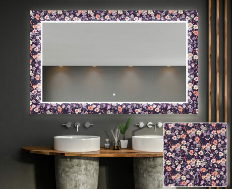 Oglinda baie cu leduri decorativa perete - Elegant Flowers #1
