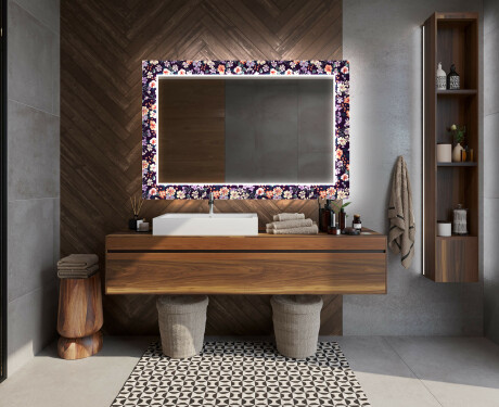 Oglinda baie cu leduri decorativa perete - Elegant Flowers #12
