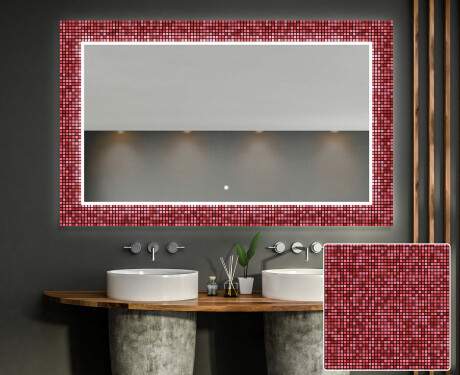 Oglinda baie cu leduri decorativa perete - Red Mosaic #1