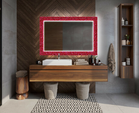 Oglinda baie cu leduri decorativa perete - Red Mosaic #12