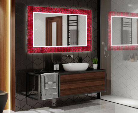 Oglinda baie cu leduri decorativa perete - Red Mosaic #2