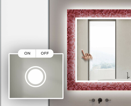 Oglinda baie cu leduri decorativa perete - Red Mosaic #4