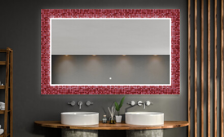 Oglinda baie cu leduri decorativa perete - Red Mosaic