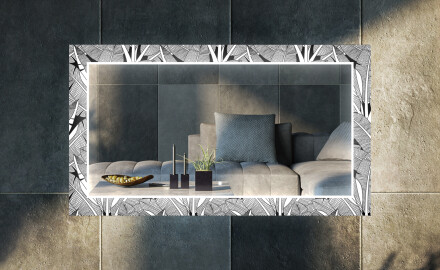 Oglindă decorativă cu iluminare LED pentru salon - Black and white jungle