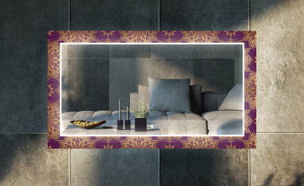 Oglindă decorativă cu iluminare LED pentru salon - Gold Mandala