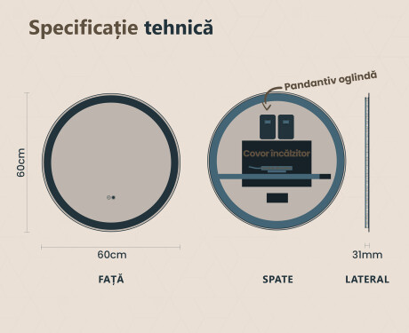 Rotunda oglinzi moderne baie cu leduri 60cm cu Dual color, Întrerupător iluminarea, Saltea de încălzire - L76 #6