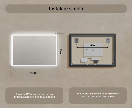 Oglinzi moderne baie cu leduri 100x70cm cu Dual color, Întrerupător iluminarea, Saltea de încălzire, Difuzor Bluetooth - L141 #8