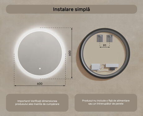 Oglindă rotundă de baie cu iluminare LED 60 cm #7