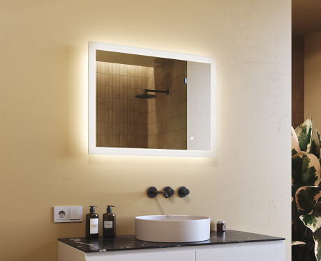Oglindă dreptunghiulară de baie cu iluminare LED 80x60 cm