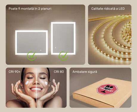 Oglindă dreptunghiulară de baie cu iluminare LED 80x60 cm #5