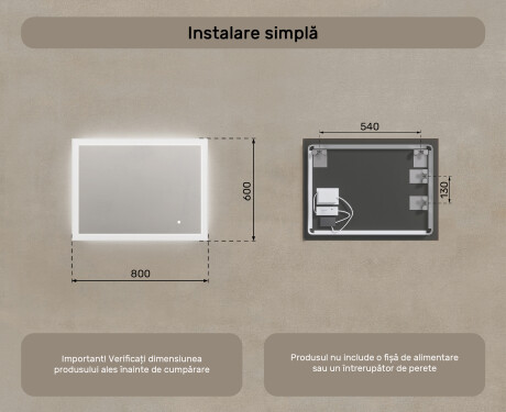 Oglindă dreptunghiulară de baie cu iluminare LED 80x60 cm #7