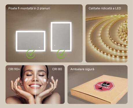 Oglindă dreptunghiulară de baie cu iluminare LED 100x70 cm #5