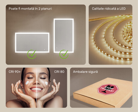 Oglindă de baie dreptunghiulară cu iluminare LED 120x70 cm #5