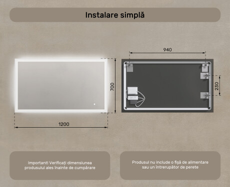 Oglindă de baie dreptunghiulară cu iluminare LED 120x70 cm #7