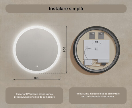 Oglindă rotundă de baie cu iluminare LED 80 cm #8