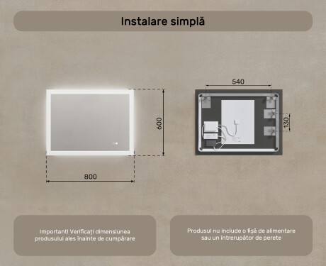 Oglindă dreptunghiulară de baie LED 80x60 cm #8