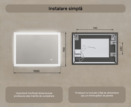 Oglindă dreptunghiulară de baie cu iluminare LED 100x70 cm #8